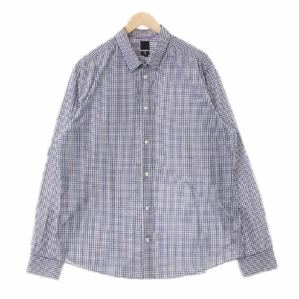 h&m 네이비 체크 면혼방 백대비긴소매셔츠