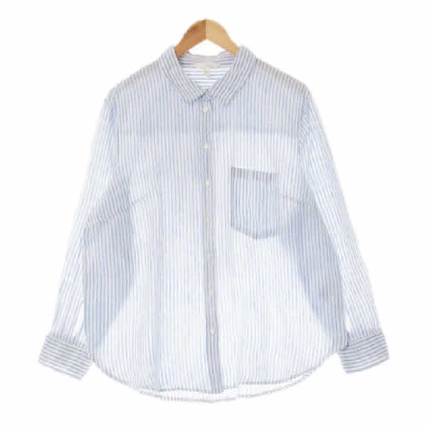 h&m 라이트블루 스트라이프 린넨 포켓대비루즈핏셔츠