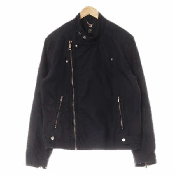h&m 다크네이비 면혼방 버튼넥사선집업재킷