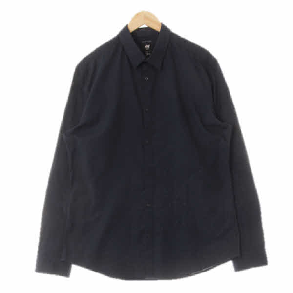 h&m 다크네이비 면혼방 백절개기본셔츠