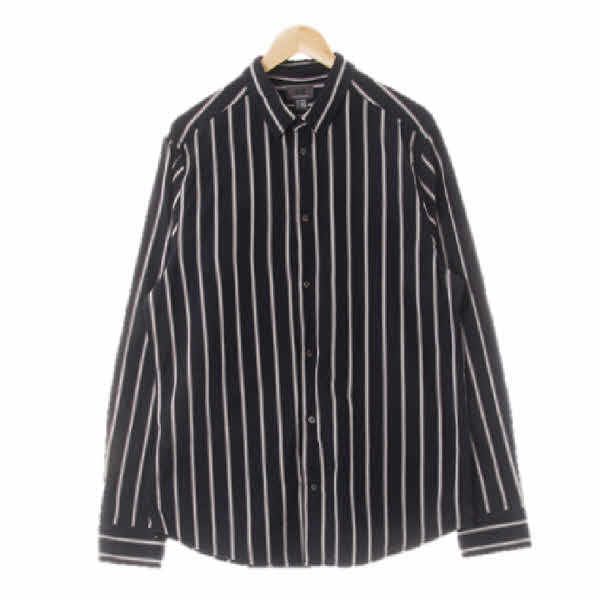h&m 다크네이비 스트라이프 면 백대비긴소매셔츠