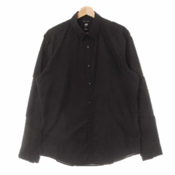 h&m 블랙 면혼방 기본셔츠