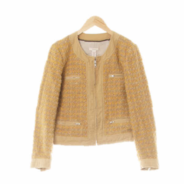 제이크루 베이지옐로우 체크 울혼방 메탈믹스트위드집업재킷