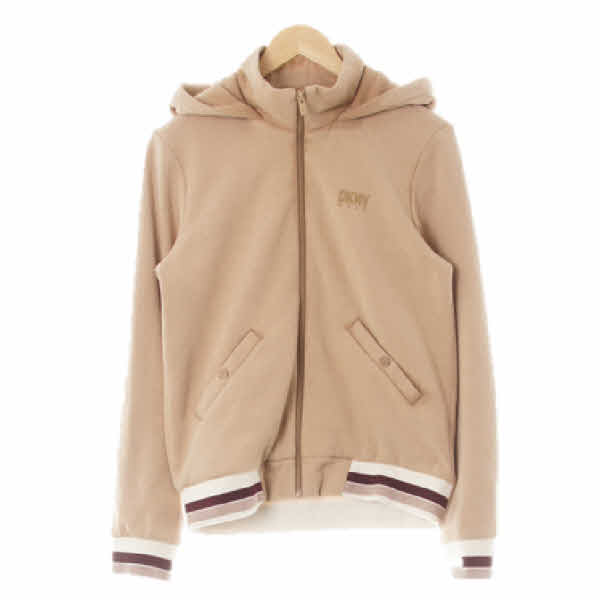 dknyGolf 베이지 프린팅 면혼방 시보리배색하이넥후드집업