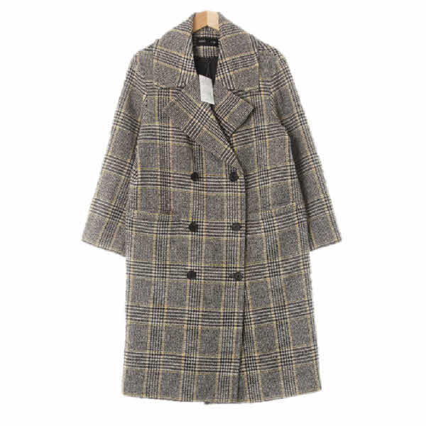 mixxo 블랙옐로우 체크 울혼방 루즈라인더블롱코트