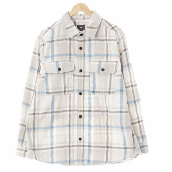 h&m 가드니아화이트블루포그 체크 플란넬 플랩포켓셔츠형재킷