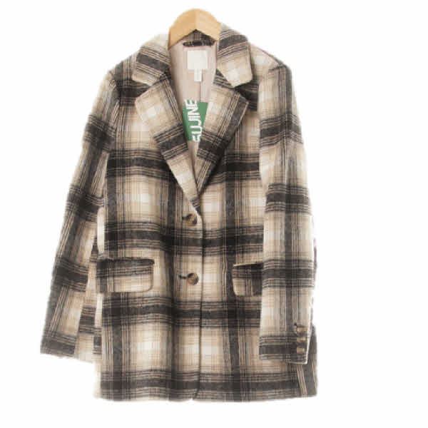 h&m 웜베이지블랙뷰티 글렌체크 투버튼브러시드미디코트