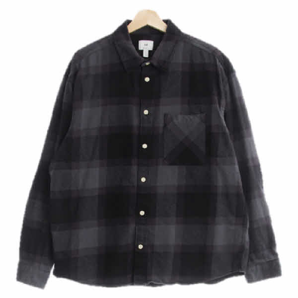 h&m 차콜블랙 체크 면 릴렉시드핏웜셔츠