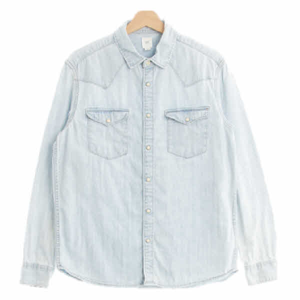 h&m 연청 데님 가슴아웃포켓셔츠