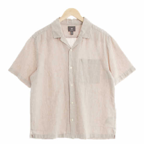 h&m 베이지 린넨혼방 가슴싱글포켓반팔셔츠