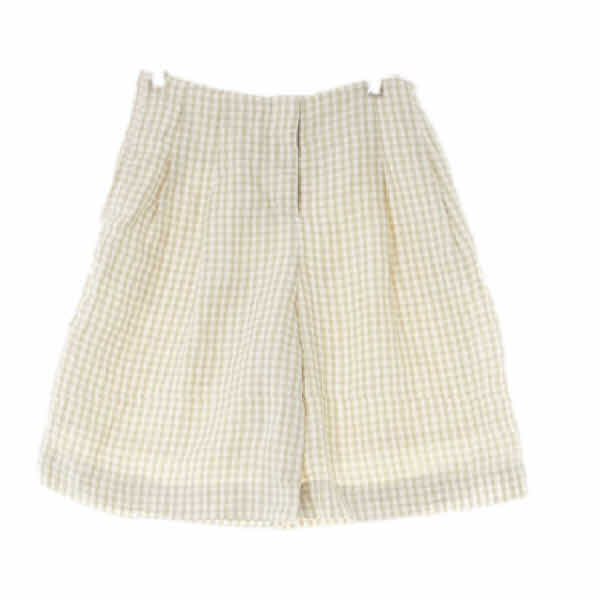 h&m 릴리패드그린화이트 체크 린넨혼방 a라인핀턱반바지