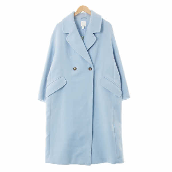 h&m 파우더블루 비스코스혼방 더블브레스트오버롱코트