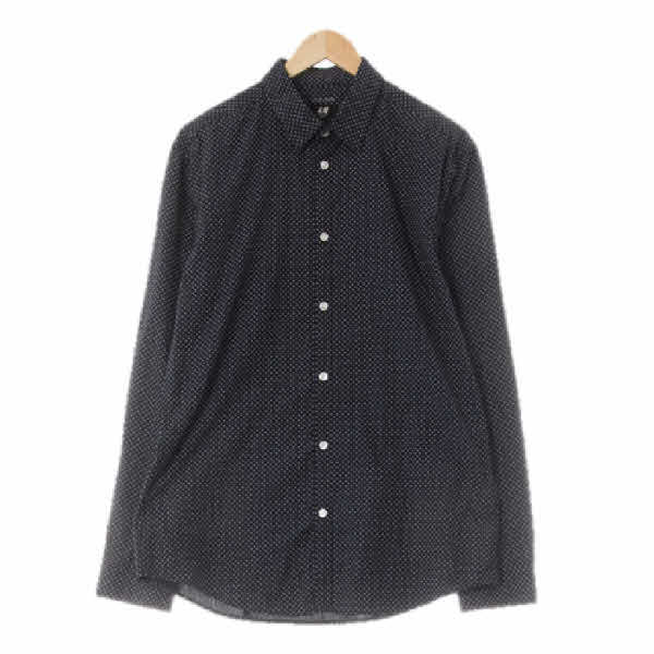 h&m 다크네이비 도트 면혼방 이지아이론와이셔츠