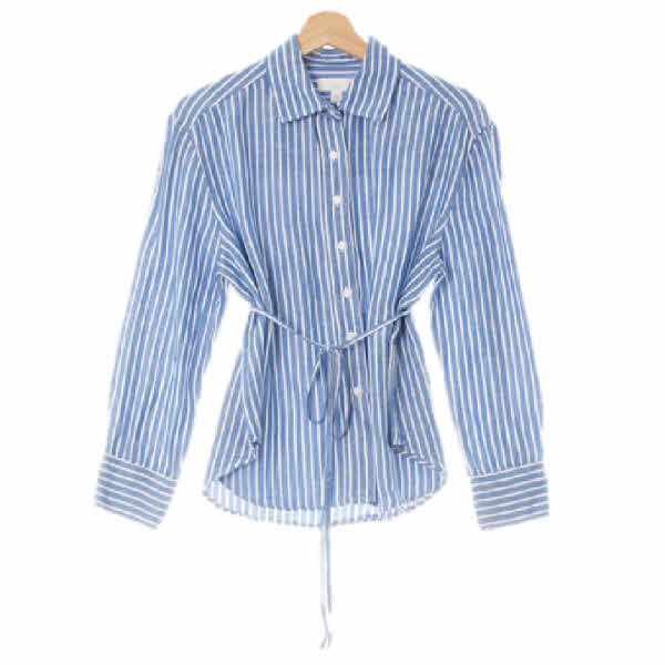 h&m 워시드블루화이트 스트라이프 린넨혼방 스트링롱셔츠