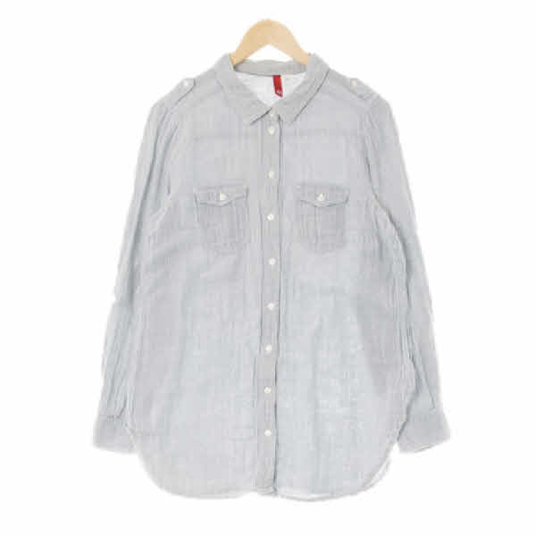 h&m 애쉬블루 스트라이프 면 더블포켓숄더탭셔츠