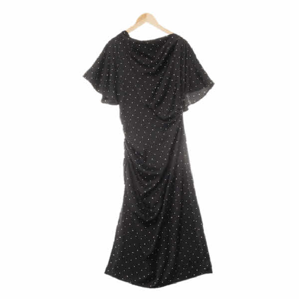 h&m 블랙 도트패턴 드레이핑실키맥시원피스