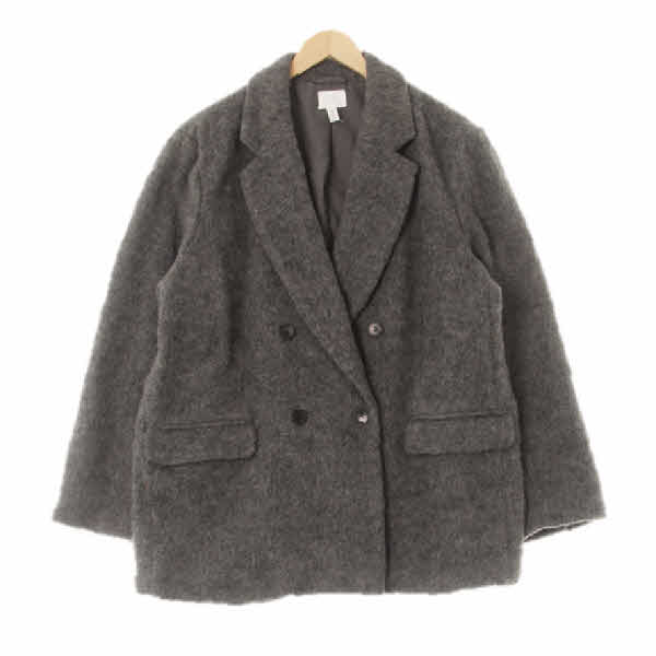 h&m 멜란지그레이 울혼방 루즈핏더블하프헤어리코트