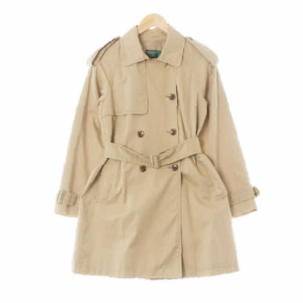 베네통 베이지 면혼방 견장플랩더블트렌치코트