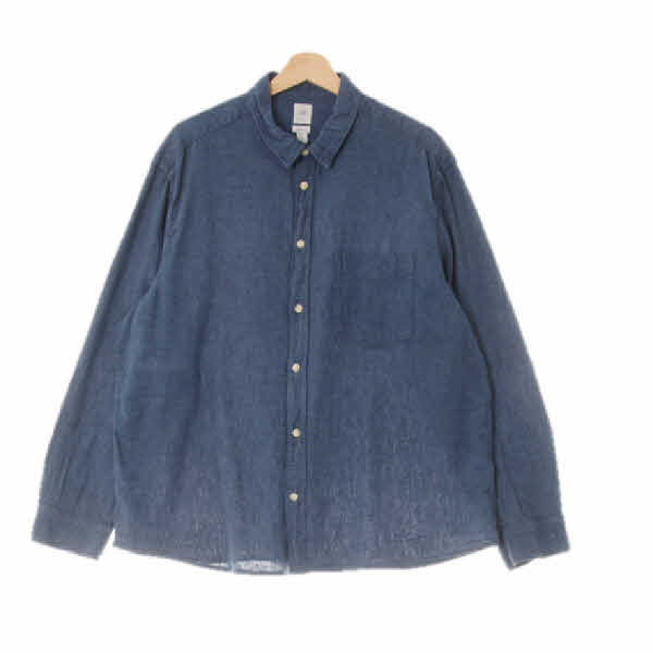 h&m 데님블루 린넨혼방 패치포켓워시드셔츠