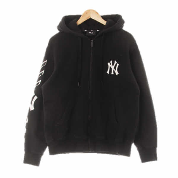 MLB 블랙 프린팅 면 소매레터링NY후드집업