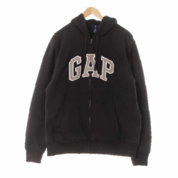 gap 블랙 면혼방 빈티지로고빅패치웜후드집업