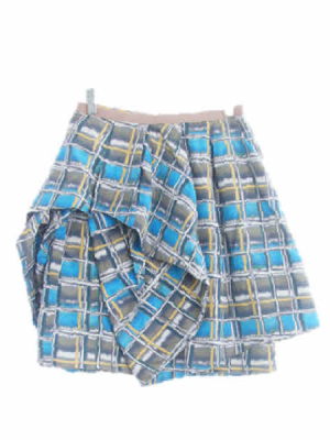 마인 블루 체크 프릴미니스커트 