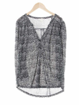 h&m 다크그레이 지그재그 소매퍼프7부블라우스
