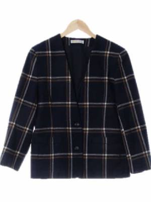 [JPN] aquascutum 네이비베이지 체크 울 노카라브이넥자켓 