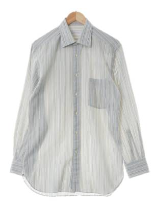 ermenegildozegna 라이트그레이블루 스트라이프 면혼방 가슴포켓긴팔셔츠 