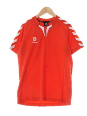 hummel 레드화이트 화살표패턴 슬리브라인스포츠반팔티