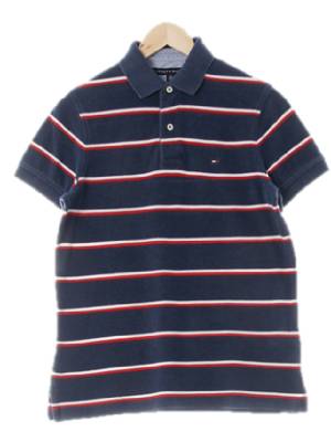 타미힐피거 네이비 스트라이프 면 커스텀핏반소매카라티