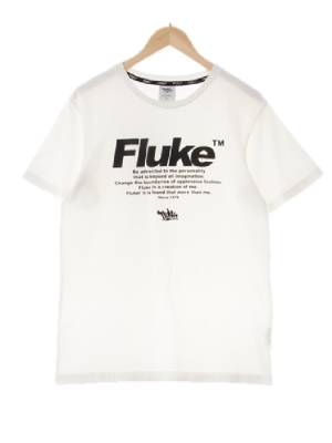 fluke 화이트블랙 프린팅 면 크루넥반팔티