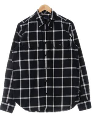 gap 블랙 체크 면 플랩포켓긴소매셔츠