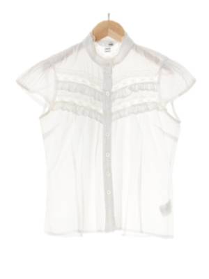 h&m 화이트 플라워패턴 면혼방 레이스러플반팔블라우스