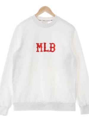 MLB 화이트 면 자수빅로고크루넥맨투맨