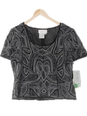 papell boutique 블랙 기하학패턴 실크 비즈자수반소매블라우스