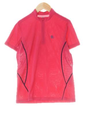코오롱스포츠 핫핑크 체크 하프지퍼등산반팔티