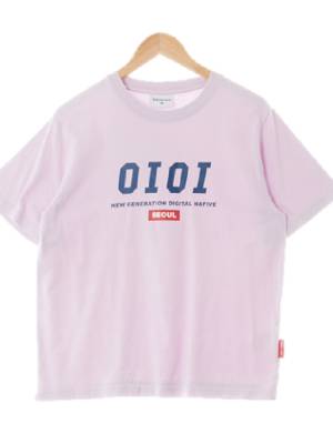 oioi 라이트퍼플 프린팅 면 빅로고라운드반팔티