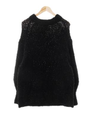 h&m 펄블랙 면혼방 와이드넥트윙클니트긴팔티