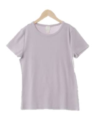 h&m 파스텔퍼플 면혼방 골지라운드넥반팔티