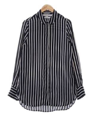 h&m 네이비화이트 스트라이프 히든버튼라운드카라블라우스