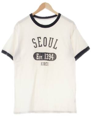 챔피언 화이트 프린팅 면 라운드반팔티