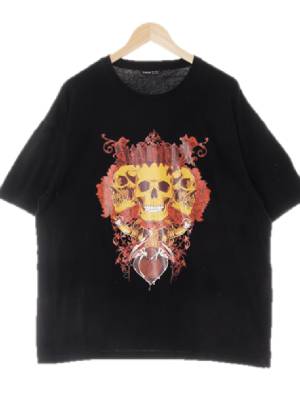 shein 블랙 프린팅 면 해골크루넥반팔티