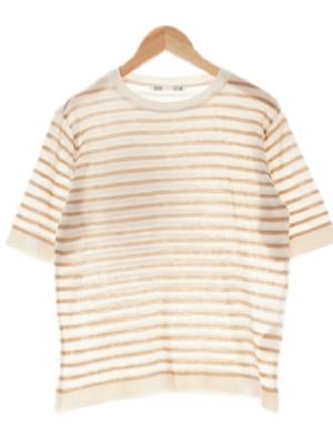 mixxo 아이보리베이지 스트라이프 라운드반팔니트