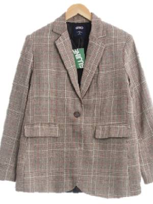 스파오 브라운 체크 울혼방 싱글버튼자켓