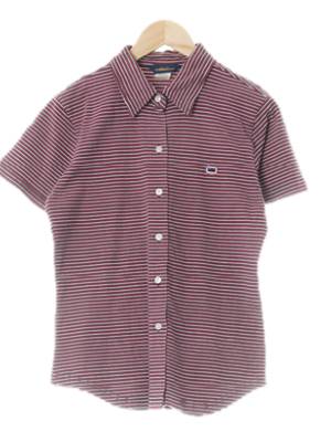 [JPN] woolrich 네이비레드 스트라이프 면 피케반팔셔츠