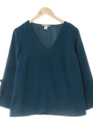 h&m 피콕그린 소매슬릿브이넥두겹블라우스