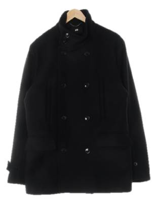 h&m 블랙 울혼방 하이넥더블하프코트