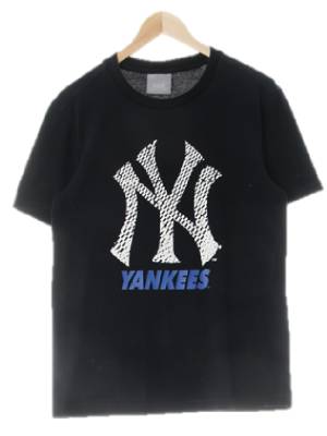 MLB 블랙 프린팅 면혼방 NY양키스크루넥반팔티