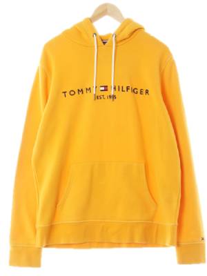 타미힐피거 머스타드옐로우 면혼방 후드티셔츠